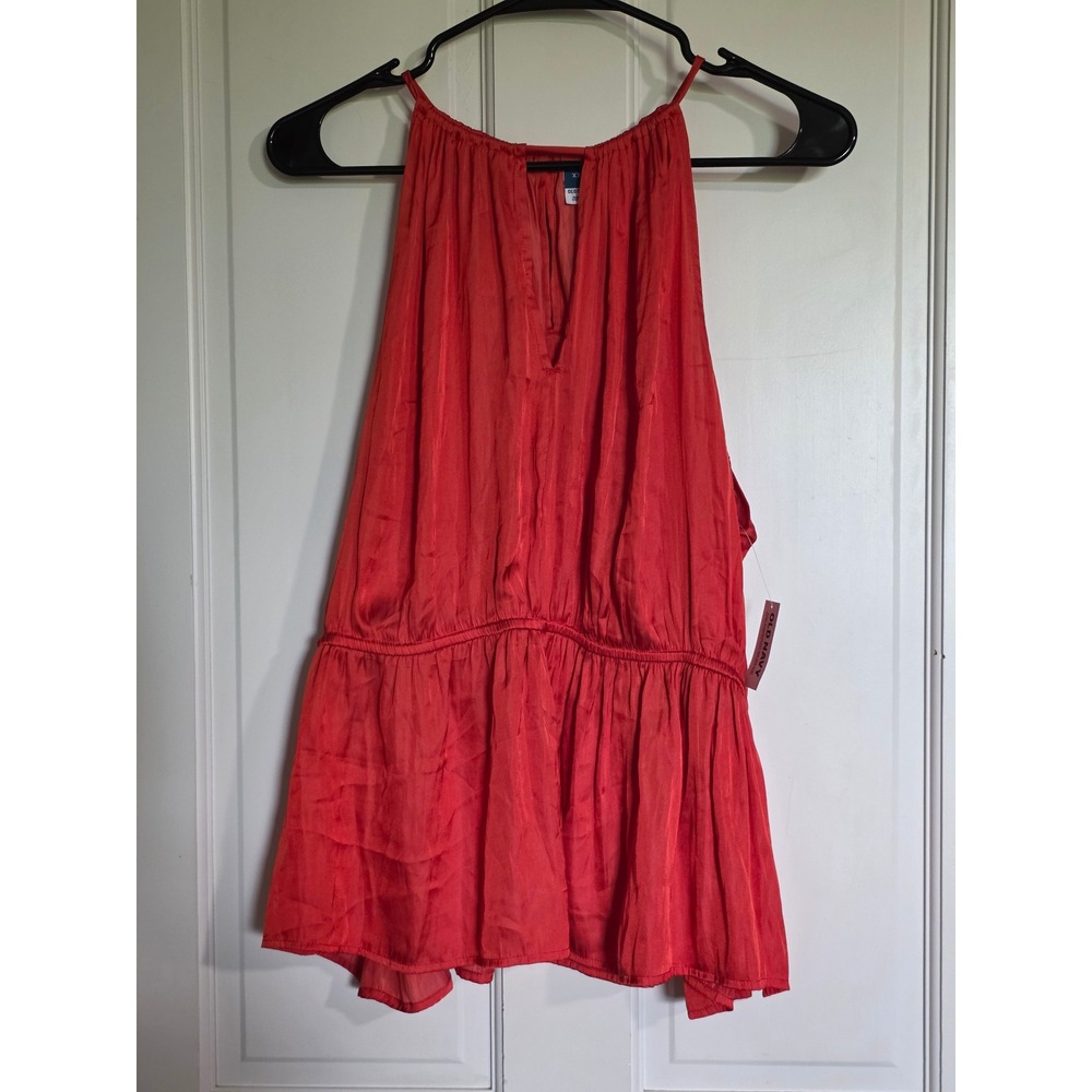 Old Navy Womens XXL Red Halter Sleeveless Peplum Top Keyhole Neck Blouse NEW